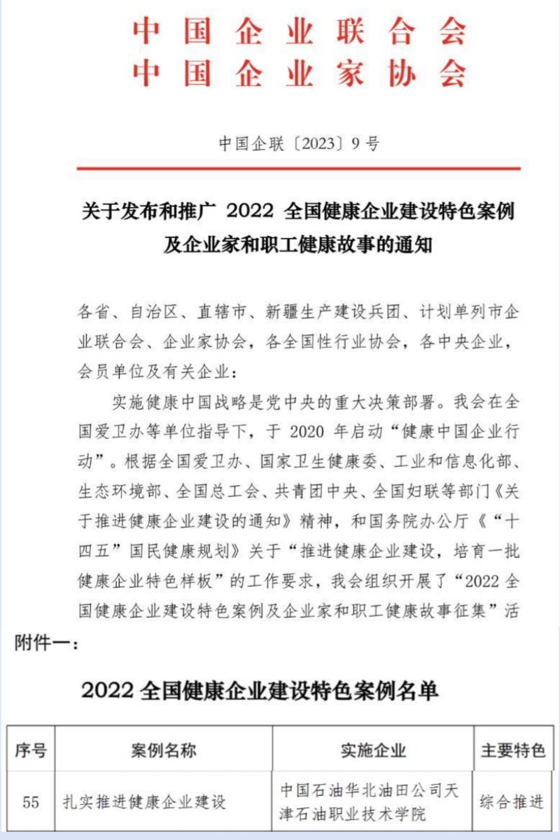 学院健康企业建设获评全国健康企业建设示范案例